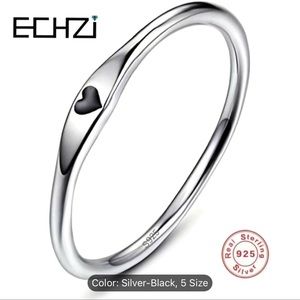 NWT 🖤 DAINTY 925 STAMPED STERLING SILVER CARVED BLACK HEART RING Size 10